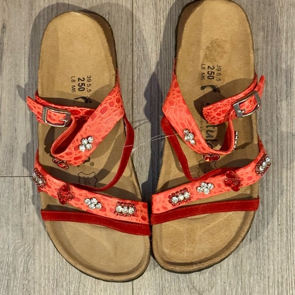 Betula by Birkenstock red rhinestone strappy sandals size 38/8 - Picture 6 of 6